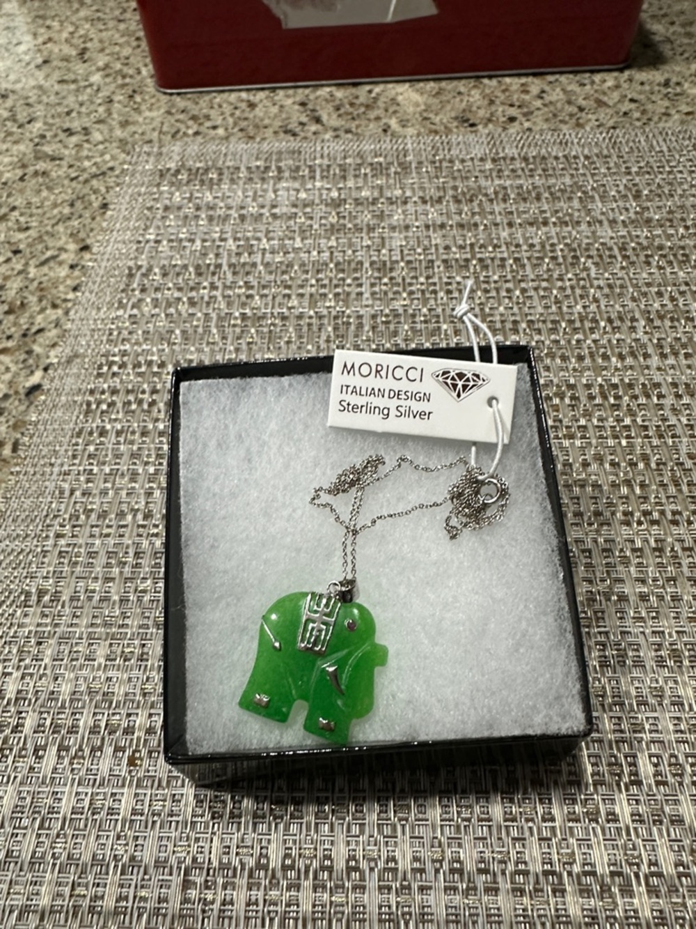 Moricci Sterling Silver Green Elephant Pendant Necklace
